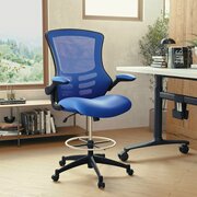 Flash Furniture Kelista Mid-Back Blue Mesh Ergonomic Drafting Chair with Adjustable Foot Ring and Flip-Up Arms BL-X-5M-D-BLUE-GG